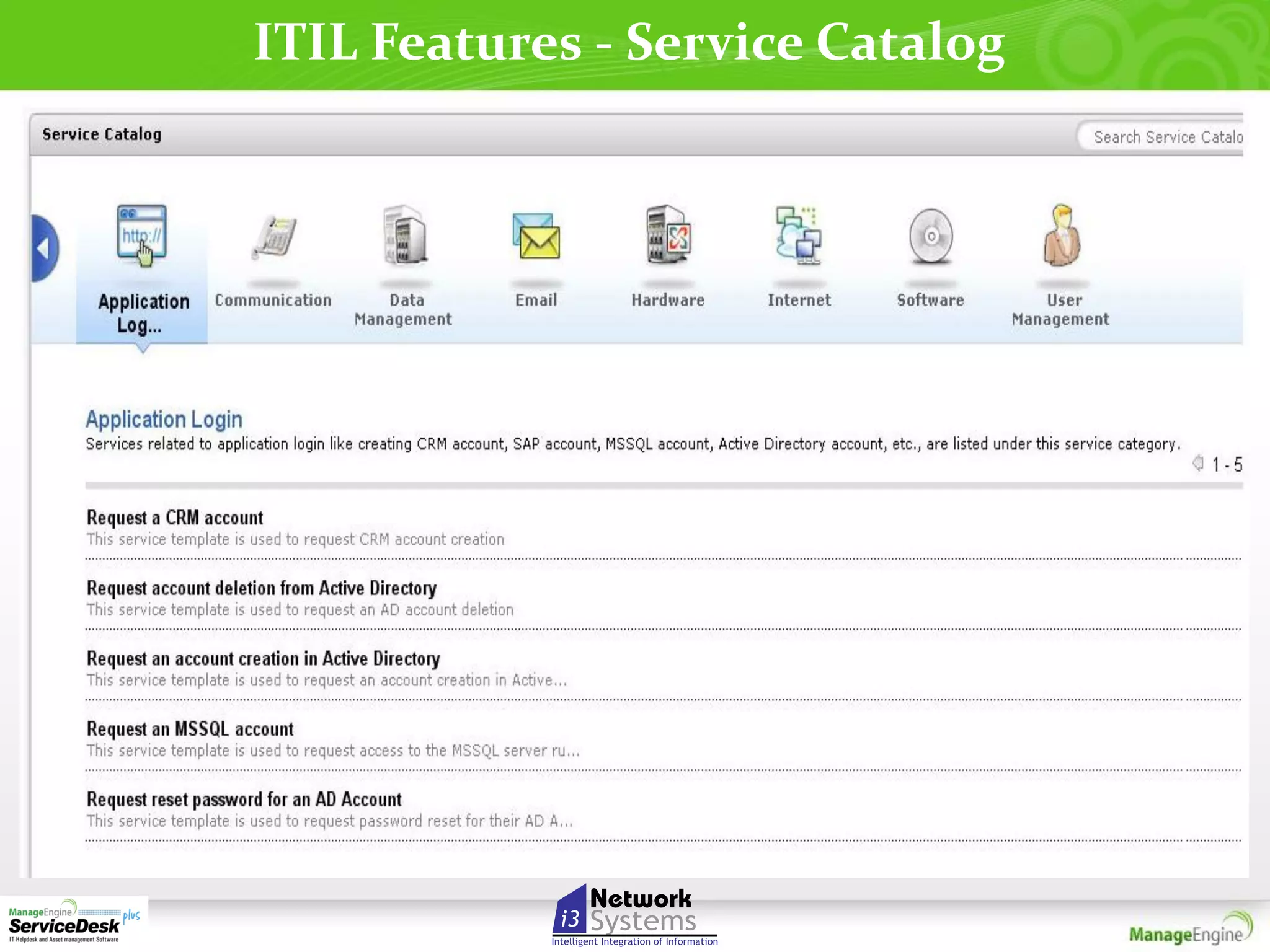 ITIL Features - Service Catalog

 