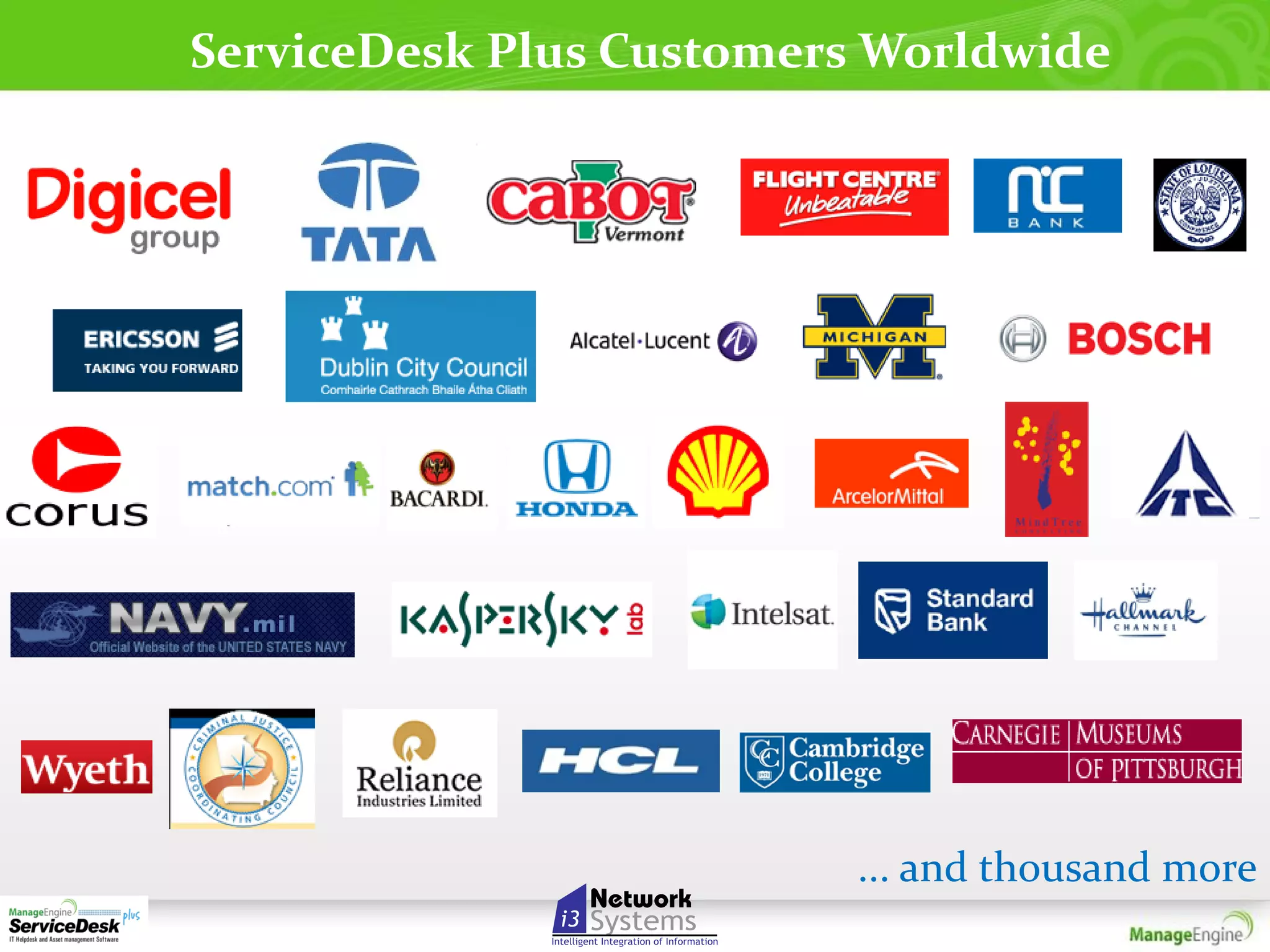 ServiceDesk Plus Customers Worldwide

... and thousand more

 
