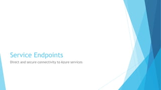 Service Endpoints
Direct and secure connectivity to Azure services
 
