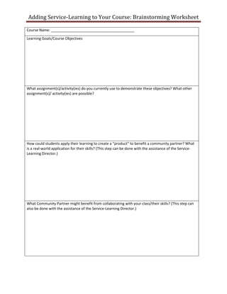 Service learning planning worksheet | PDF
