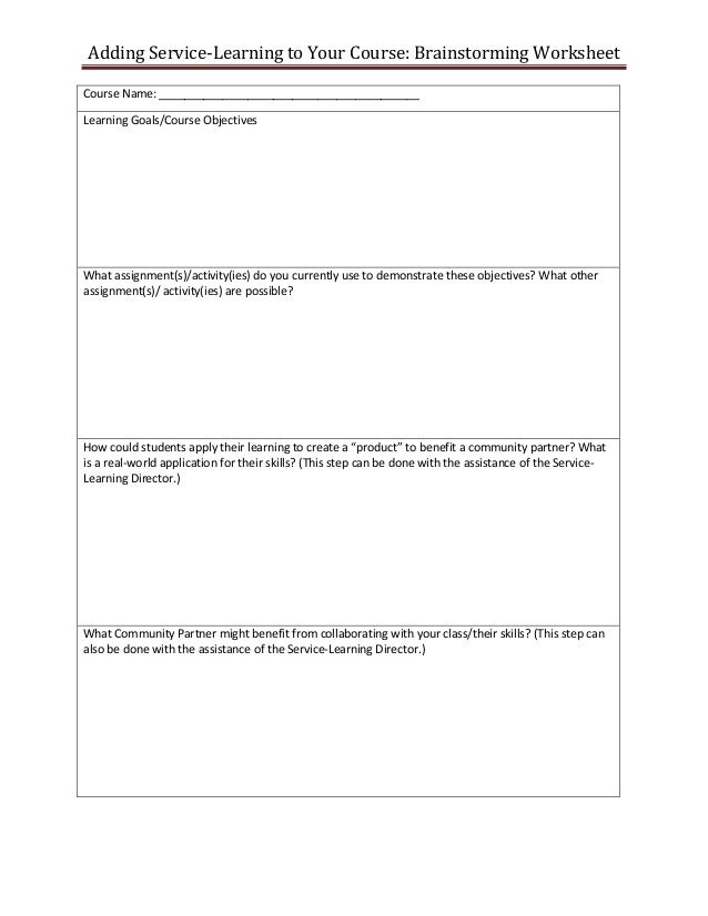 Service learning planning worksheet