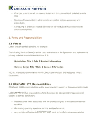 Service Level Adherence Service Level Agreement Template | DOC