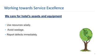 We care for hotel’s assets and equipment
• Use resources wisely.
• Avoid wastage.
• Report defects immediately.
23
Working towards Service Excellence
 
