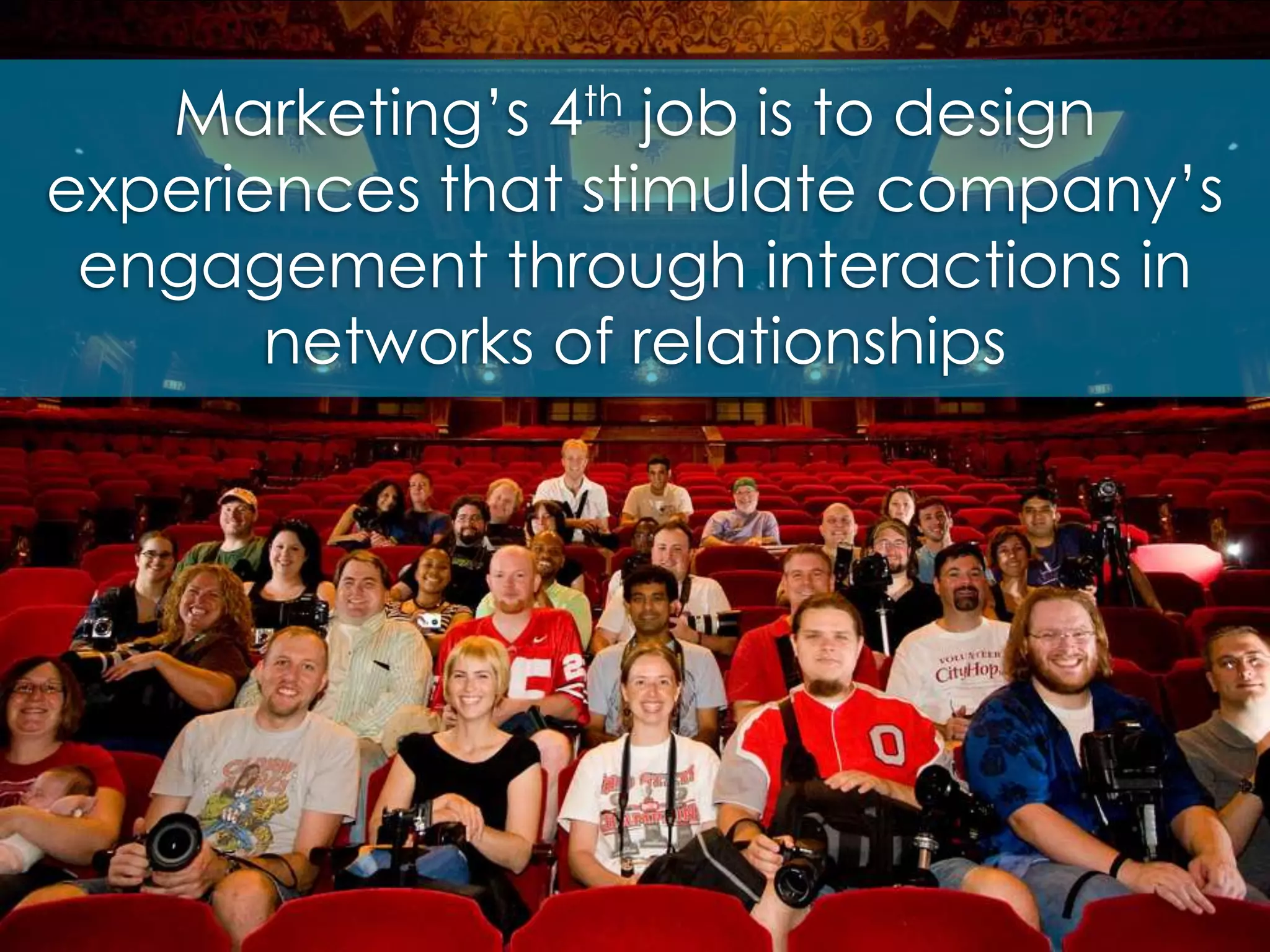 Marketing’s 4th job is to design experiences that stimulate company’s engagement through interactions in networks of relationships