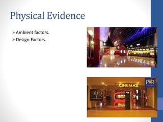 Physical Evidence
Ambient factors.
Design Factors.
 