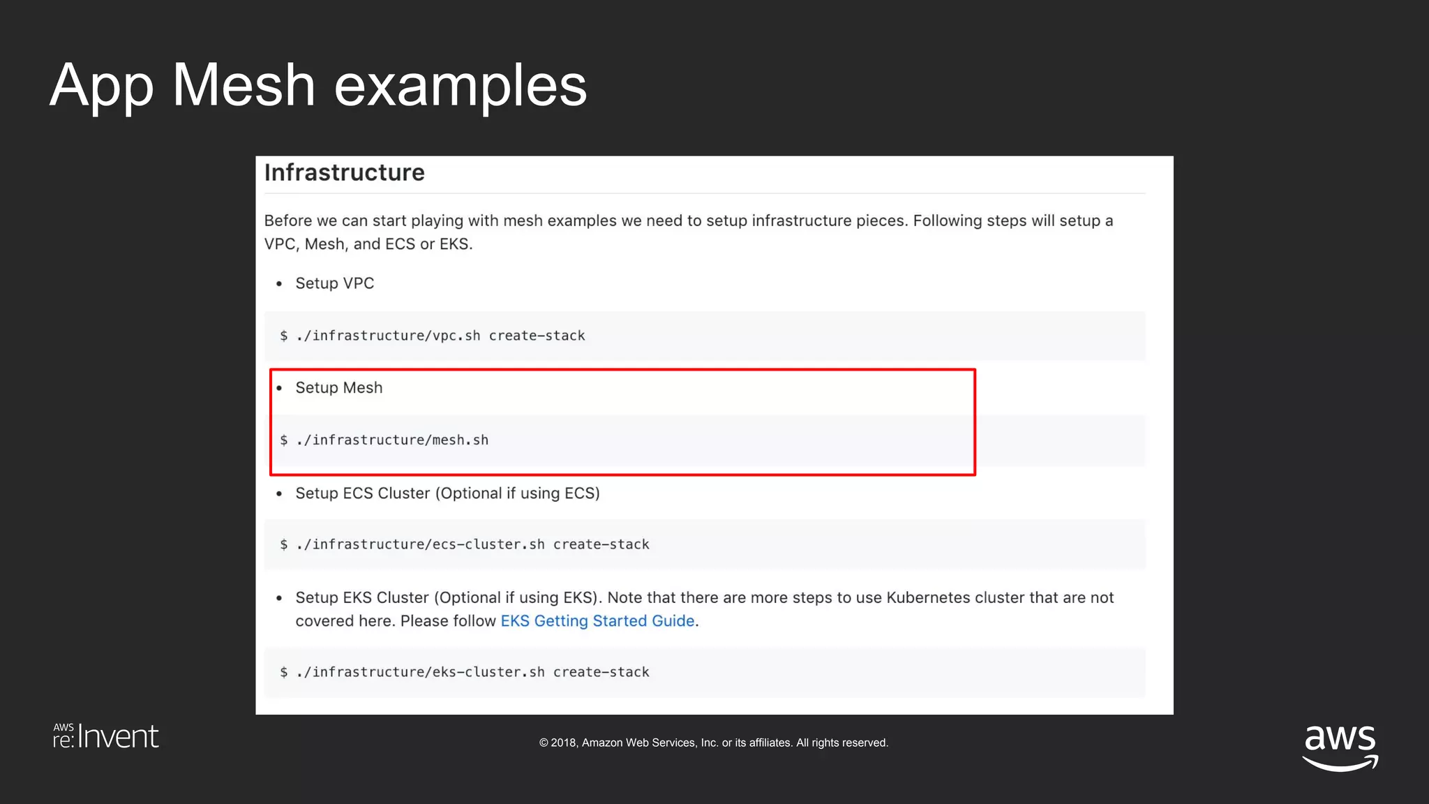 © 2018, Amazon Web Services, Inc. or its affiliates. All rights reserved.
App Mesh examples
 