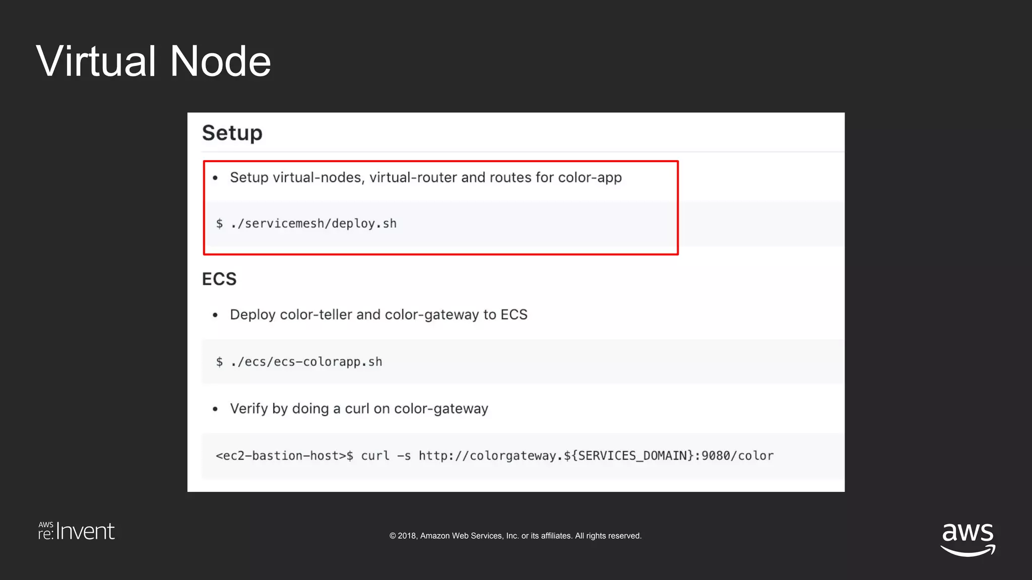 © 2018, Amazon Web Services, Inc. or its affiliates. All rights reserved.
Virtual Node
 