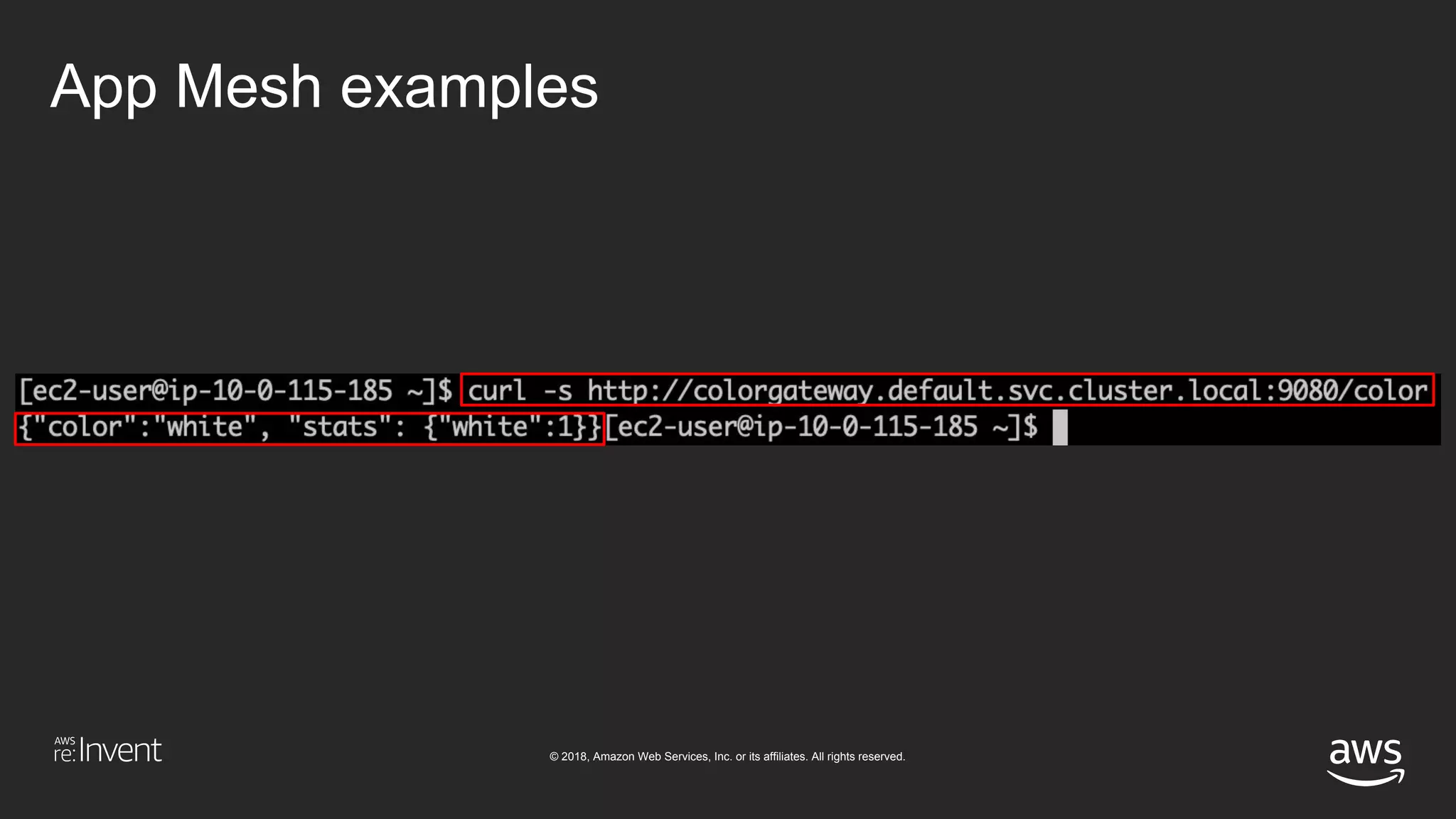 © 2018, Amazon Web Services, Inc. or its affiliates. All rights reserved.
App Mesh examples
 