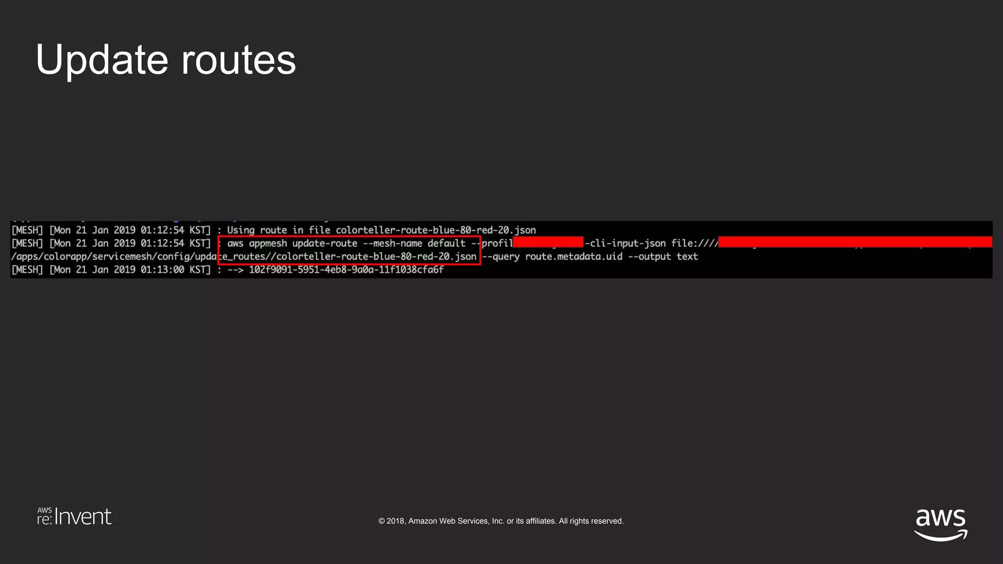 © 2018, Amazon Web Services, Inc. or its affiliates. All rights reserved.
Update routes
 