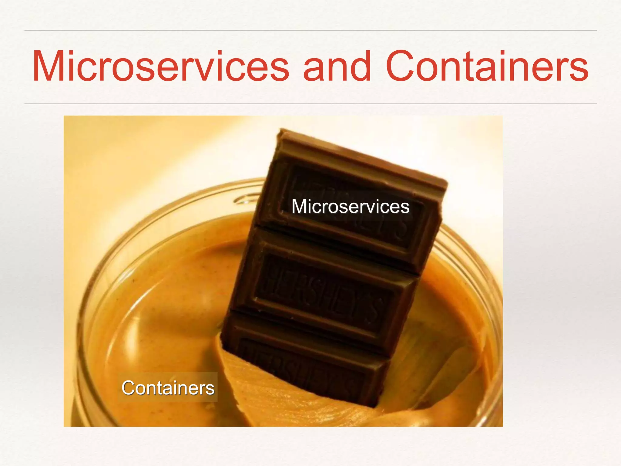 Microservices and Containers
Microservices
Containers
 