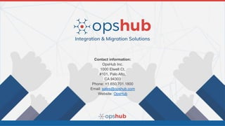 Contact information:
OpsHub Inc.
1000 Elwell Ct,
#101, Palo Alto,
CA 94303
Phone: +1.650.701.1800
Email: sales@opshub.com
Website: OpsHub
 