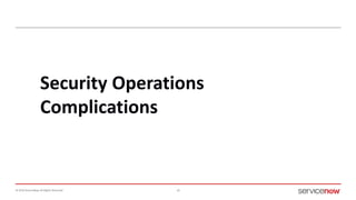© 2016 ServiceNow All Rights Reserved 10
Security Operations
Complications
 