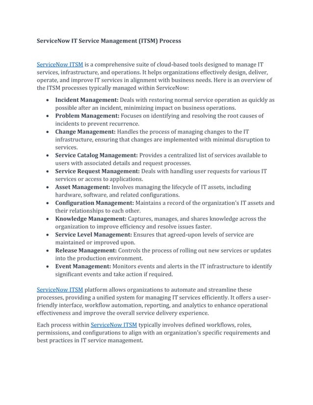 ServiceNow IT Service Management (ITSM) Process.pdf | Cloud Computing ...