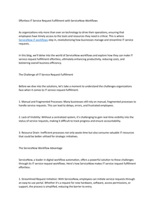 Effortless IT Service Request Fulfillment with ServiceNow Workflows | PDF