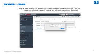 © Micello Inc., All Rights Reserved. 18
Step 3: After clicking Get All Files, you will be prompted with this message. Click OK.
Please do not close the tab or click on any link until this process is finished.
 