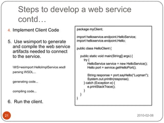 WSDL2010-02-0822WSDL elementsWSDL is a contract between service provider and the consumerA WSDL document describesWhat the service can doWhere it residesHow to invoke itTypesMessageOperationPort TypeWSDLBindingPortService
