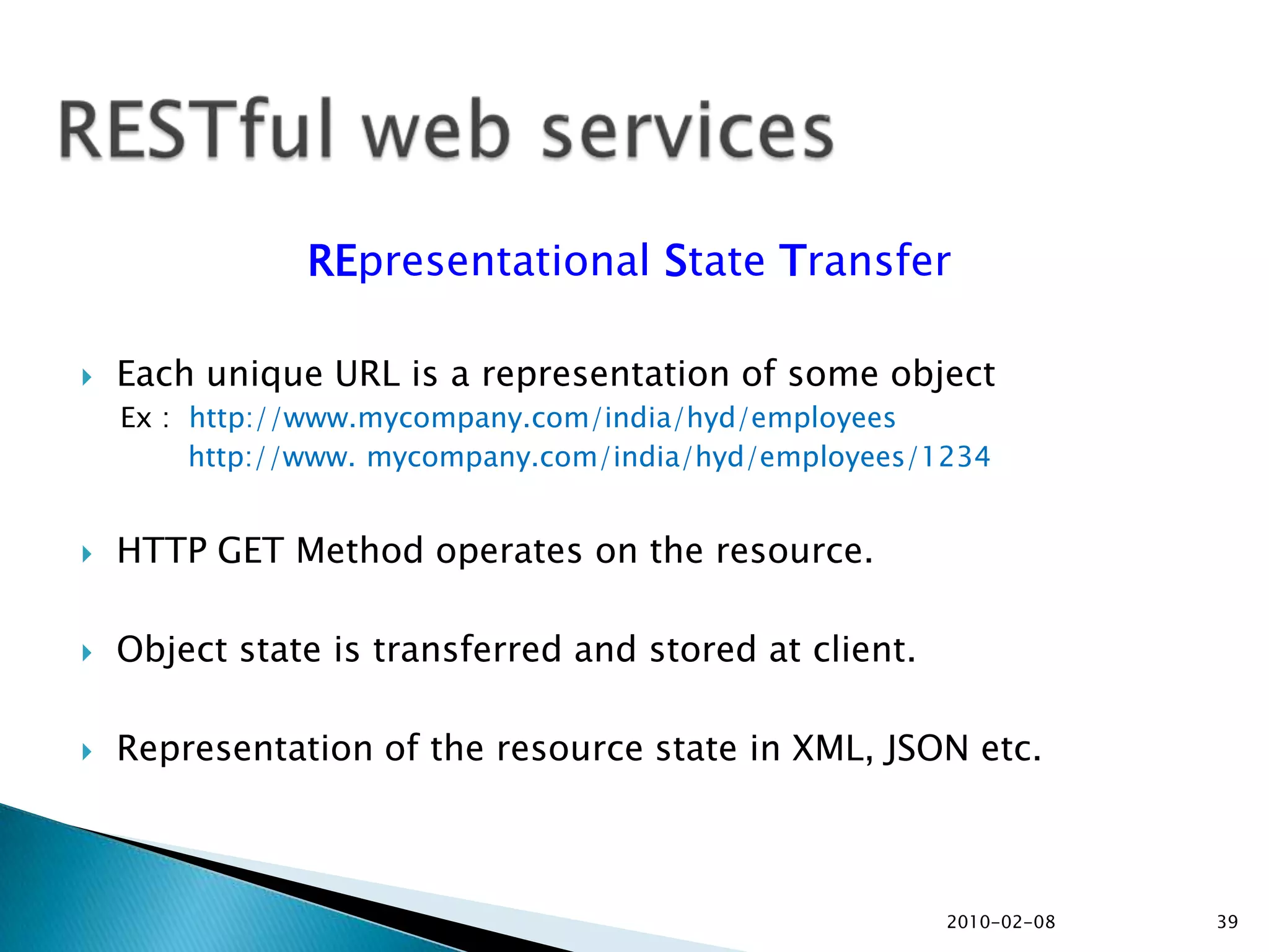 2010-02-0827SOAPSOAP EnvelopeSOAP HeaderHeader BlockSOAP BodyMessage BodyFault HandlersSOAP message structureSOAP is a lightweight (XML-based) protocol for exchange of information in a decentralized, distributed environment. SOAP is a format for sending messagesSOAP is independent of transport protocolA SOAP message is an ordinary XML document containing the following elements:Envelope  - identifies the XML document as a SOAP messageHeader  - contains application specific info like authentication etc.Body  - contains the message in request and responseFault  - contains errors and status information