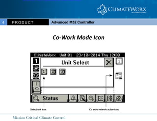 Mission Critical Climate Control
Advanced M52 Controller
P R O D U C T
4
Co-Work Mode Icon
This shows the Co-Work™ operati...