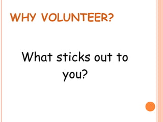 WHY VOLUNTEER? What sticks out to you?  