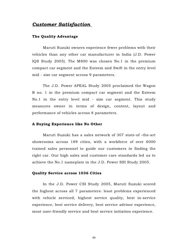 Literature review of customer satisfaction in maruti suzuki
