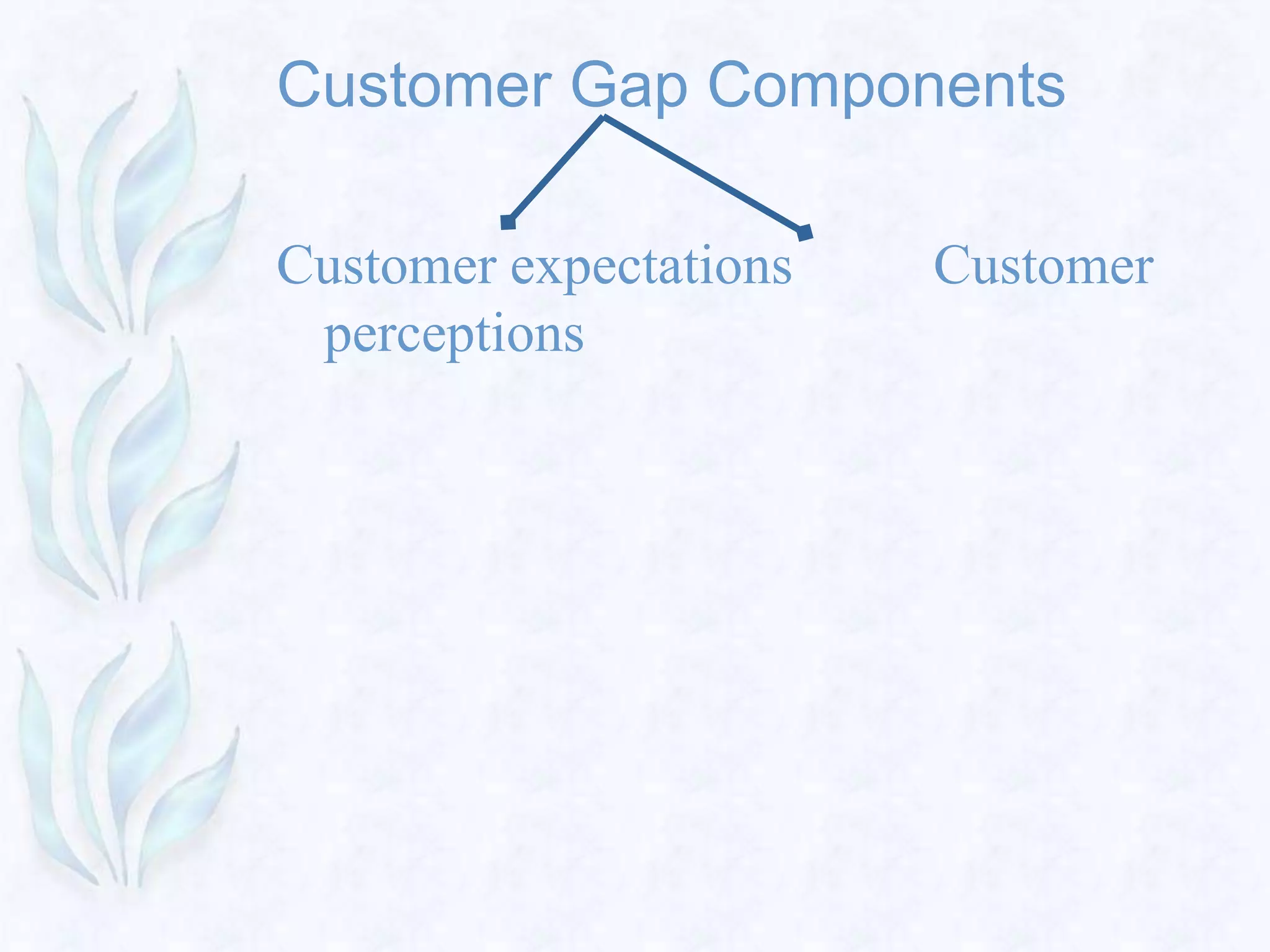 Customer Gap Components
Customer expectations Customer
perceptions
 