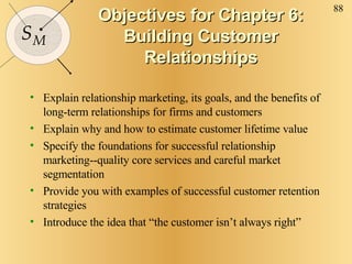 Objectives for Chapter 6: Building Customer Relationships <ul><li>Explain relationship marketing, its goals, and the benef...