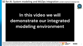 SE for AI: System modeling and MLOps integration [ICEBE’23][FGCS’24][SQJ’24]
“Integrated Multi-view Modeling for Reliable Machine Learning-Intensive Software Engineering,” Software Quality Journal, Vol. 32, Springer, 2024.
“Enterprise Architecture-based Metamodel for a Holistic Business – IT Alignment View on Machine Learning Projects,” IEEE ICEBE 2023, Best Paper Award
“Enterprise Architecture-based Metamodel for Machine Learning Projects and its Management,” Future Generation Computer Systems, 161, 2024 26
 