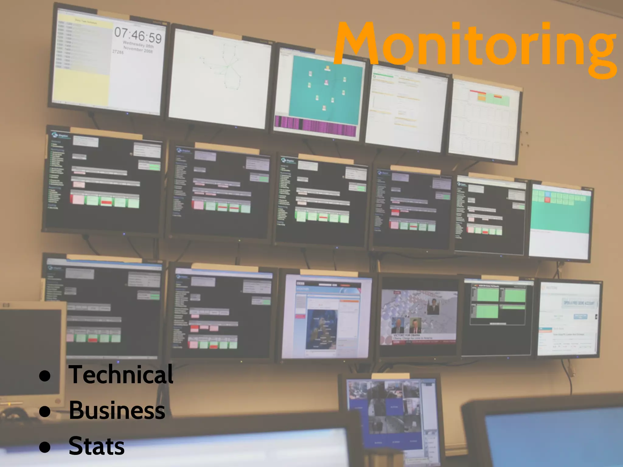 ● Technical
● Business
● Stats
Monitoring
 