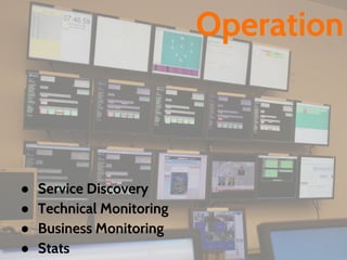 ● Service Discovery
● Technical Monitoring
● Business Monitoring
● Stats
Operation
 