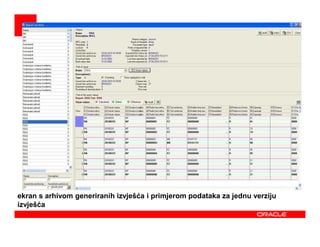 ekran s arhivom generiranih izvješća i primjerom podataka za jednu verziju
izvješća
 