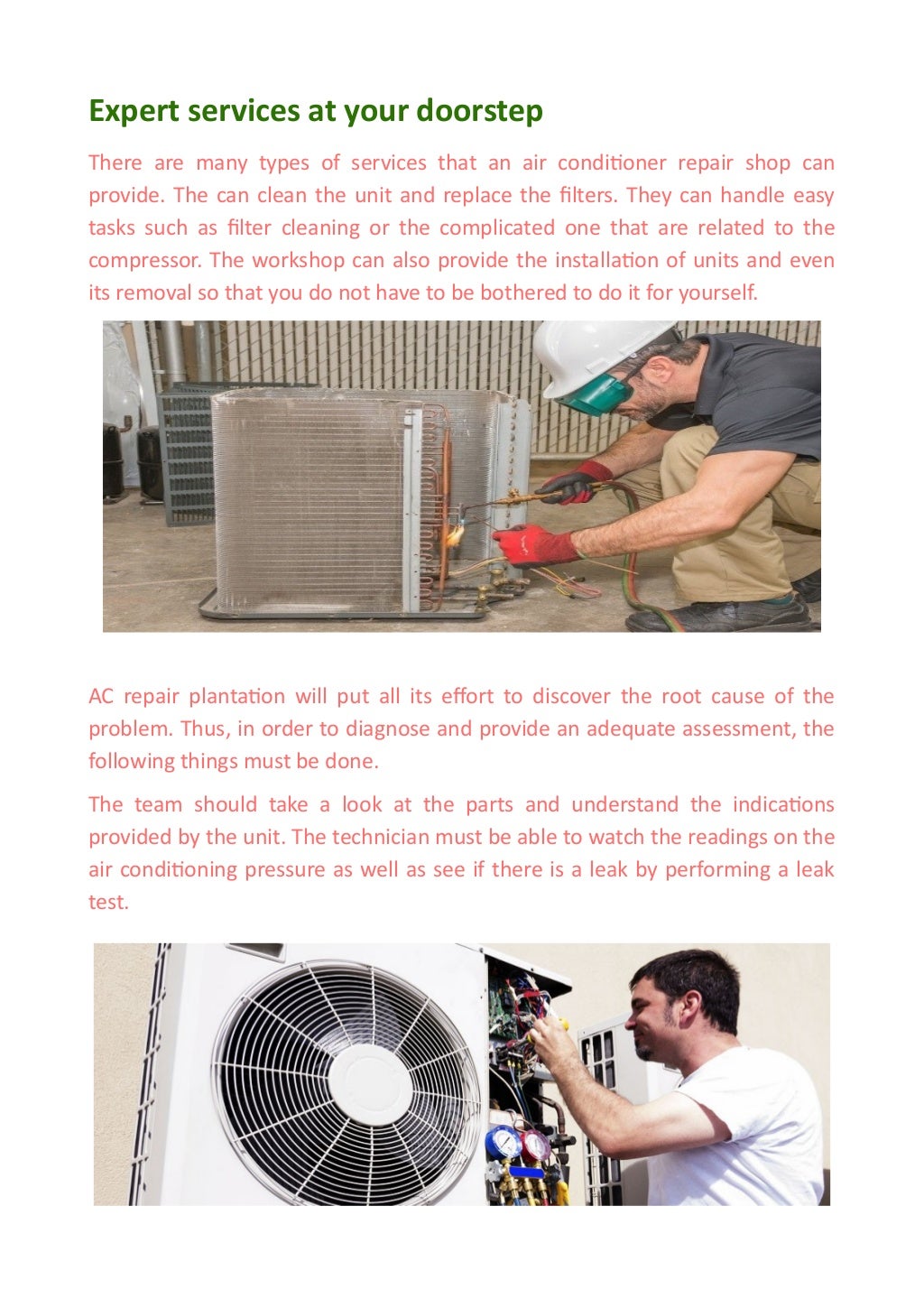 Services from an air conditioning repair shop