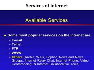 Services of internet | PPTX | Computer Networking | Computing