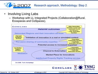 Research approach,  M ethodology: Step 2 <ul><li>Involving Living Labs </li></ul><ul><ul><li>Workshop with LL Integrated P...