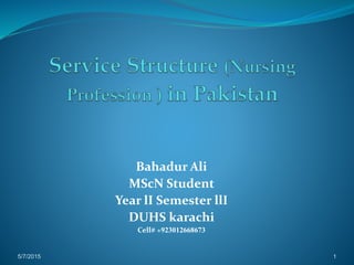 Bahadur Ali
MScN Student
Year lI Semester llI
DUHS karachi
Cell# +923012668673
5/7/2015 1
 