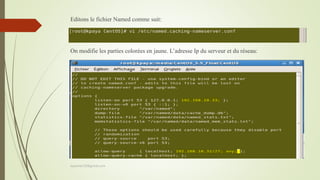 Editons le fichier Named comme suit:
On modifie les parties colorées en jaune. L’adresse Ip du serveur et du réseau:
kparmel123@gmail.com
 