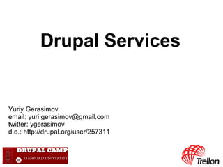 Drupal Services


Yuriy Gerasimov
email: yuri.gerasimov@gmail.com
twitter: ygerasimov
d.o.: http://drupal.org/user/257311
 