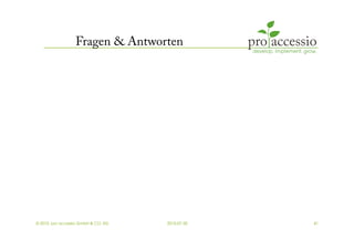Fragen & Antworten




© 2010, pro accessio GmbH & CO. KG   2010-07-30   41
 