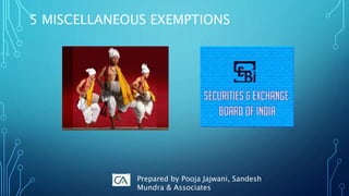 5 MISCELLANEOUS EXEMPTIONS
Prepared by Pooja Jajwani, Sandesh
Mundra & Associates
 