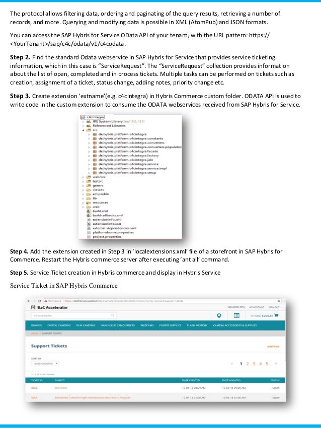 service ticket creation in sap hybris c4c from hybris commerce onli