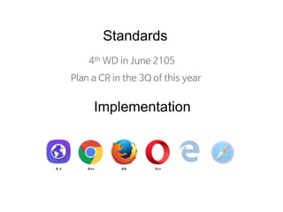 Standards
Implementation
4th WD in June 2105
Plan a CR in the 3Q of this year
4.0 40+ 44 32+
 