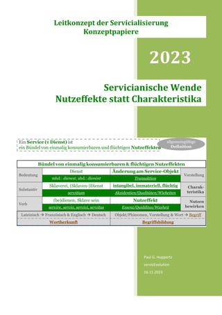 2023
Paul G. Huppertz
servicEvolution
16.11.2023
Servicianische Wende
Nutzeffekte statt Charakteristika
Leitkonzept der Servicialisierung
Konzeptpapiere
 
