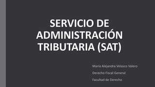SERVICIO DE
ADMINISTRACIÓN
TRIBUTARIA (SAT)
María Alejandra Velasco Valero
Derecho Fiscal General
Facultad de Derecho
 