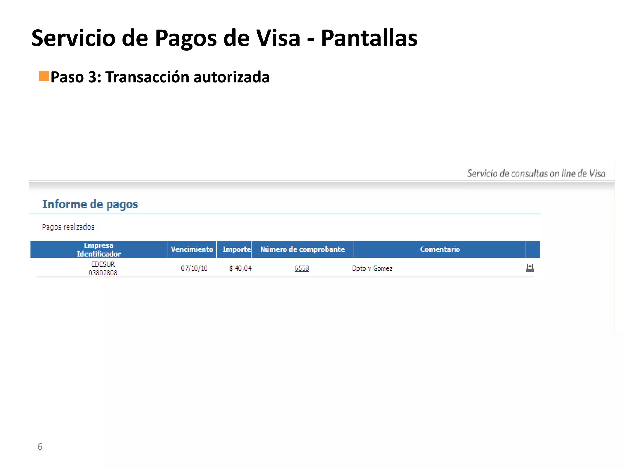 Corredor Competitivo Entender mal Servicio de pagos visa funcionalidad en visa home-socios - dic 2010