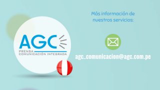 Más información de nuestros servicios:
• agc_comunicacion@agc.com.pe
• (51-1) 265-5233
• 994 719 702
• RPM #316635
• www.a...