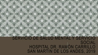 SERVICIO DE SALUD MENTAL Y SERVICIO
SOCIAL
HOSPITAL DR. RAMÓN CARRILLO
SAN MARTIN DE LOS ANDES, 2019
 
