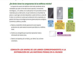 CONSULTA LOS MAPAS DE LOS LIBROS CORRESPONDIENTES A LA
DISTRIBUCIÓN DE LAS MATERIAS PRIMAS EN EL MUNDO
 