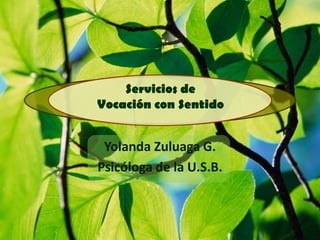 Servicios de
Vocación con Sentido


 Yolanda Zuluaga G.
Psicóloga de la U.S.B.
 