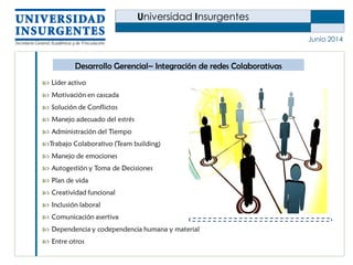 Universidad Insurgentes
Junio 2014
Desarrollo Gerencial– Integración de redes Colaborativas
 