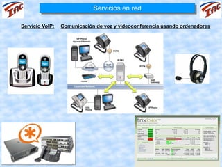 Servicios en red
                             Servicios en red

Servicio VoIP:   Comunicación de voz y videoconferencia usando ordenadores
 
