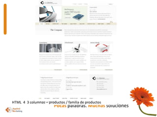 HTML  4  3 columnas – productos / familia de productosPocaspalabras. Muchas soluciones